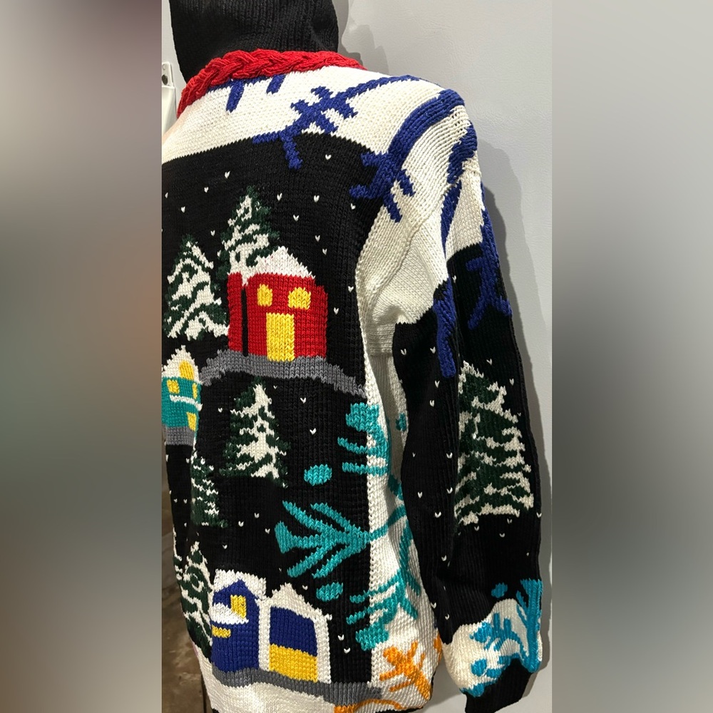 Vintage 80’s Berek Sweater Hand Knitted by Marta D Winter Village Scene Large - Picture 4 of 9
